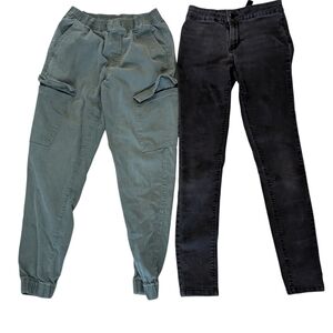 Green Cargo Joggers and Black Skinny Jeans